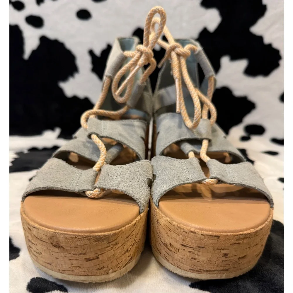 Sorel Joanie III Lace Wedge Sandals Sage Suede Platform NL4626-461 Womens 9